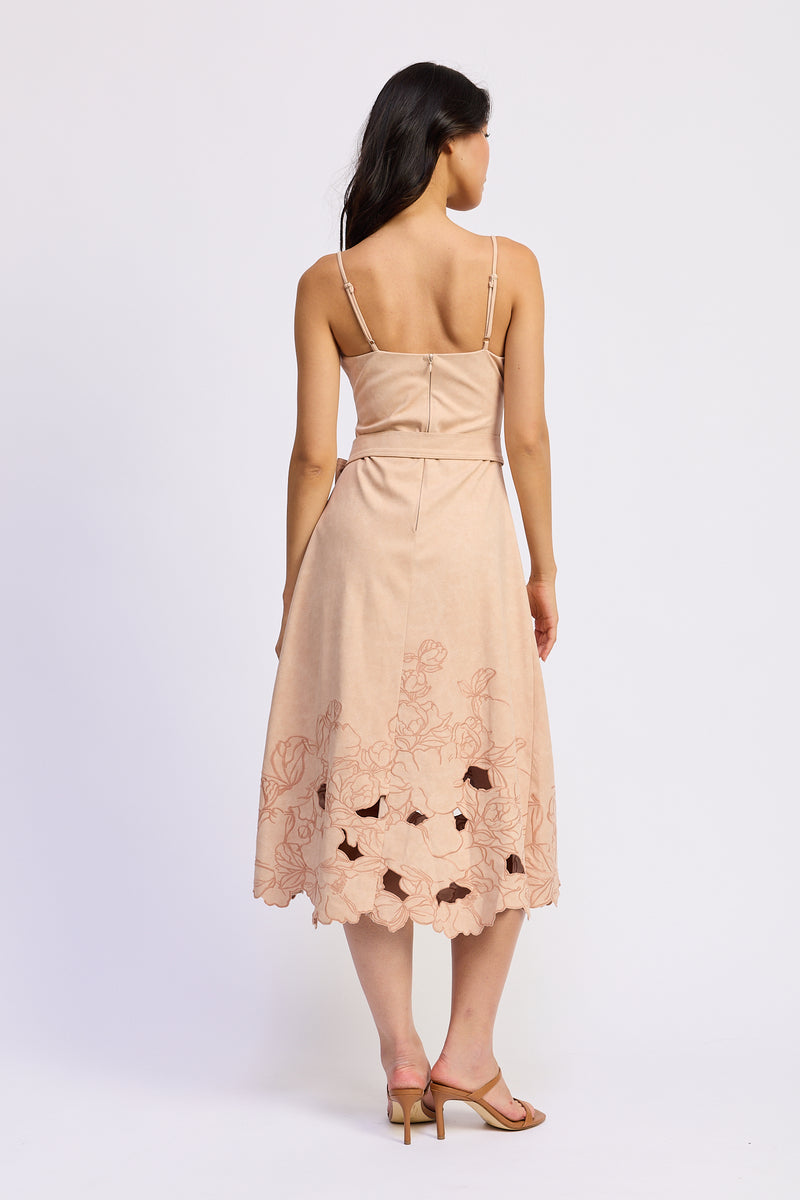 en saison midi dress Donna Suede – featuring a V Color:Tapenade Womens Wear Primavera Couture 4039 Sparkling