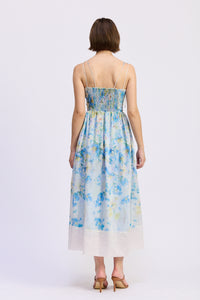 green midi ruffle dress Pine and Mint Striped Ruffle Cap Sleeve Midi Dress